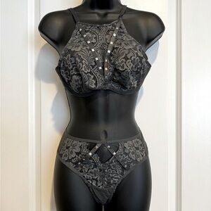 Gray Lace Lingerie Set